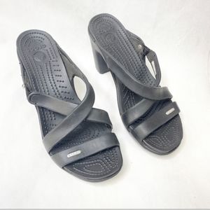 Crocs Heeled Black Sandals Size 10